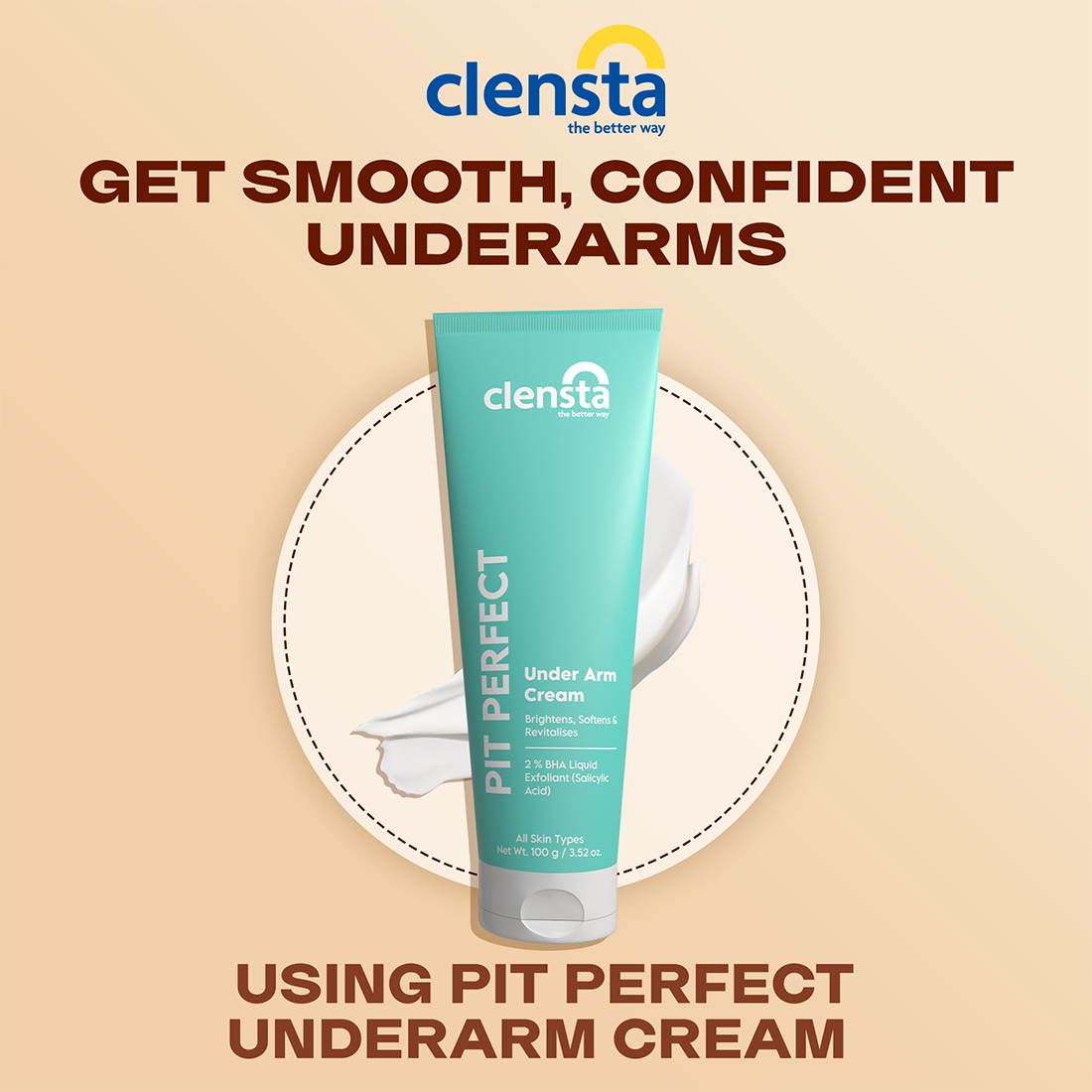 Pit Perfect Under Arm Cream Enriched With Kaolin Clay and 2% BHA Liquid Exfoliant (Salicylic Acid) For Soft, Odour-Free Underarms