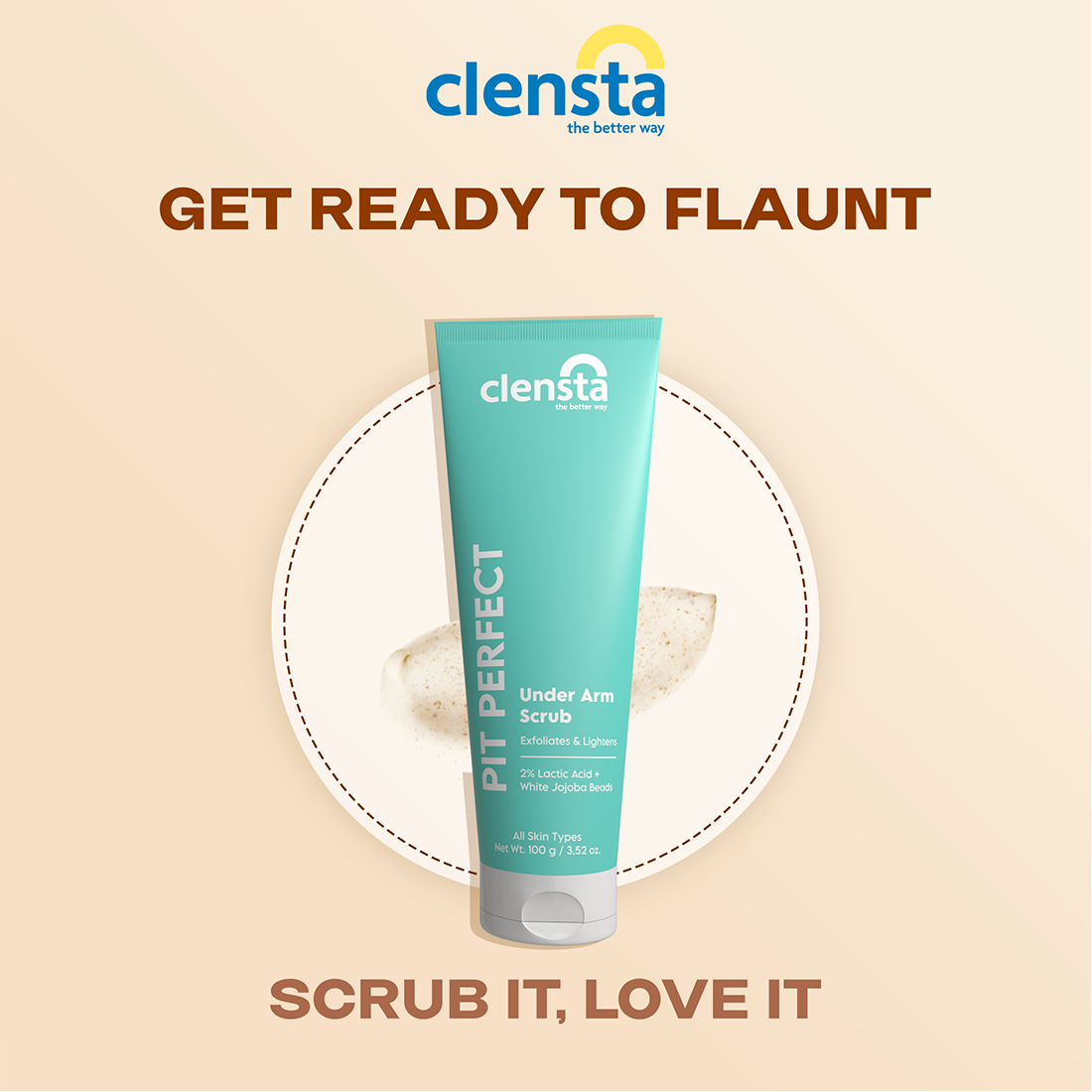 Pit Perfect Under Arm Scrub With Kaolin Clay, 2% Lactic Acid, and White Jojoba Beads For Smooth & Bright Underarms