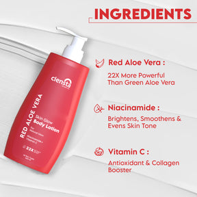 Clensta Red Aloe Vera Skin Glow Body Lotion Enriched With 2% Niacinamide & Vitamin C (Pack of 2) 4th image of ingredients.