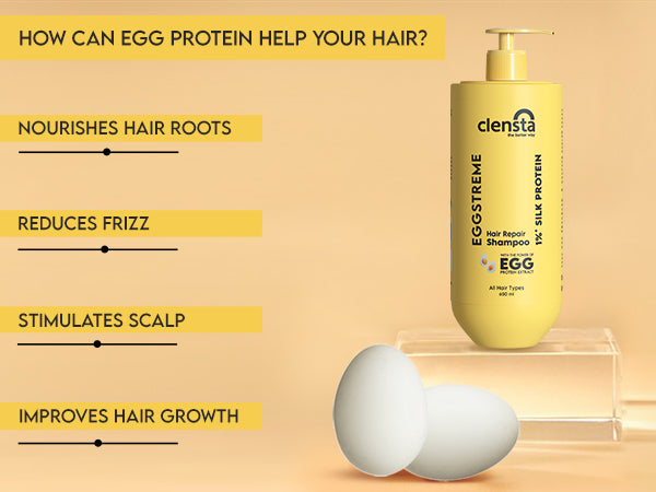 Clensta Eggstreme Hair Repair Shampoo A+ 2nd mobile banner of benefits.