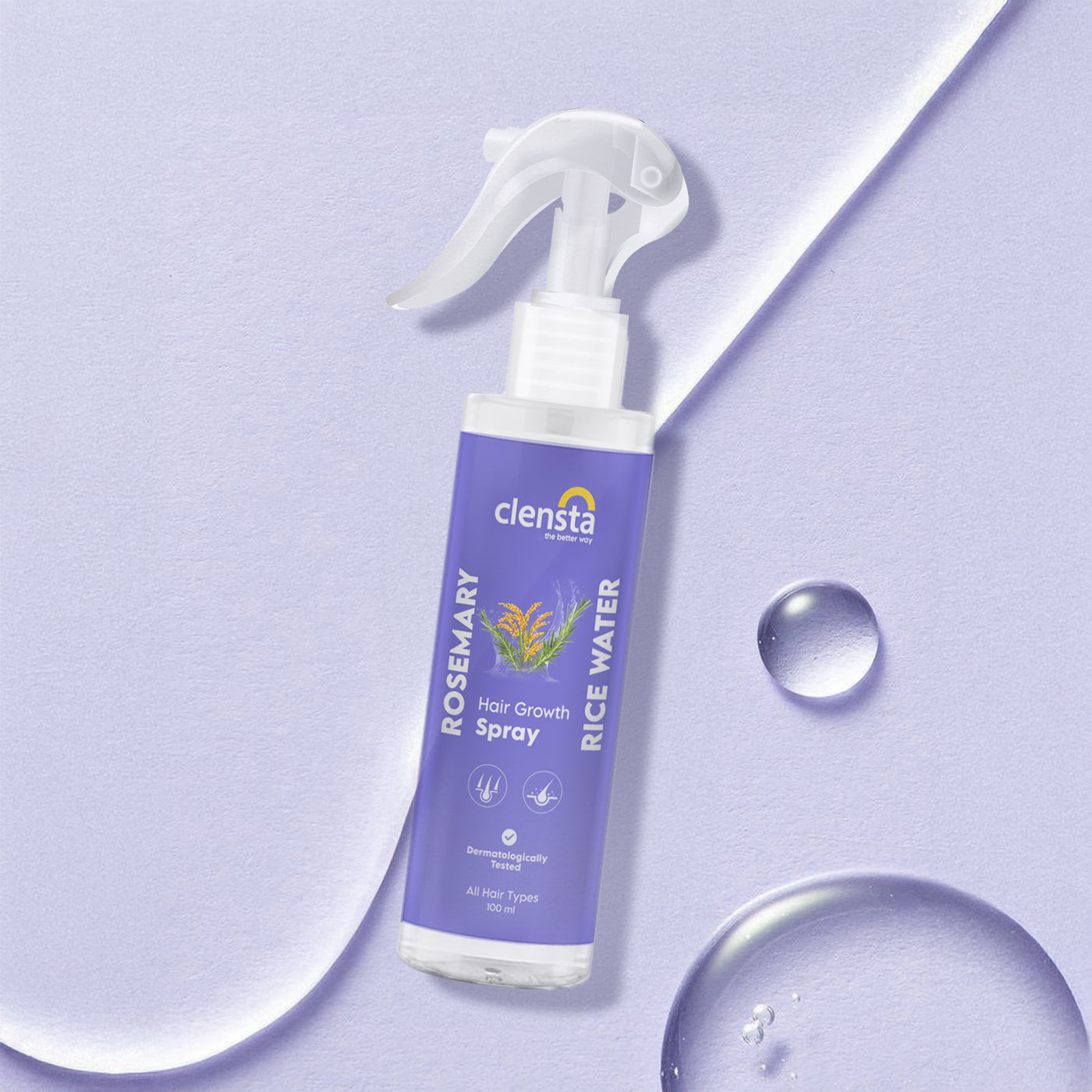 Clensta Rosemary Rice Water Hair Growth Spray bottle for scalp nourishment and shine