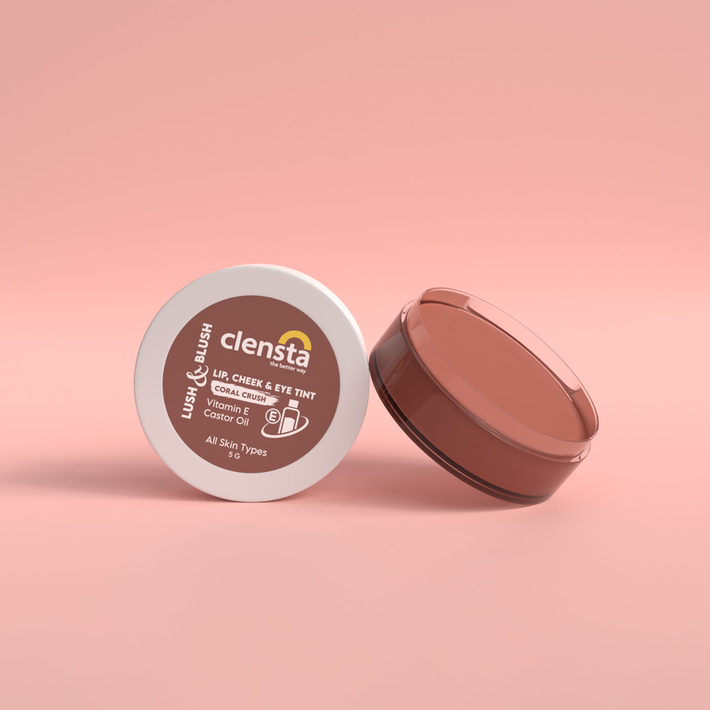 Clensta Lush & Blush Coral Crush 06 3-in-1 Lip Cheek Eye Tint with Vitamin E and Castor Oil