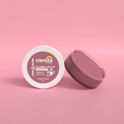 Clensta Lush & Blush Lip, Cheek & Eye Tint Rosewood 04 With Vitamin E & Castor Oil front image.