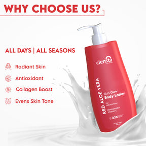 Clensta Red Aloe Vera Skin Glow Body Lotion Enriched With 2% Niacinamide & Vitamin C (Pack of 2) 5th image of benefits.