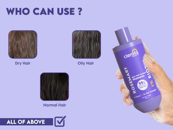 Clensta Rosemary Hair Fall Control Shampoo with 1% Biotin, A+ 3rd mobile banner of who can use
