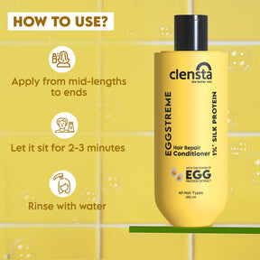 Clensta Eggstreme Hair Repair Conditioner With 1%* Silk Protein, 4th image of how to use