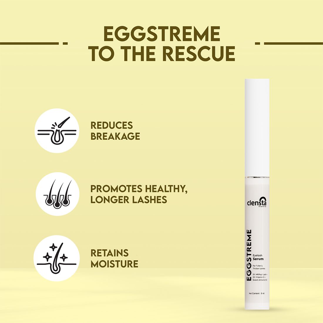 Eggstreme Eyelash Serum With 3% WKPep Pro-Lash, 2% Vitamin E, Sweet Almond Oil & Egg Protein Extract for Fuller & Thicker Lashes