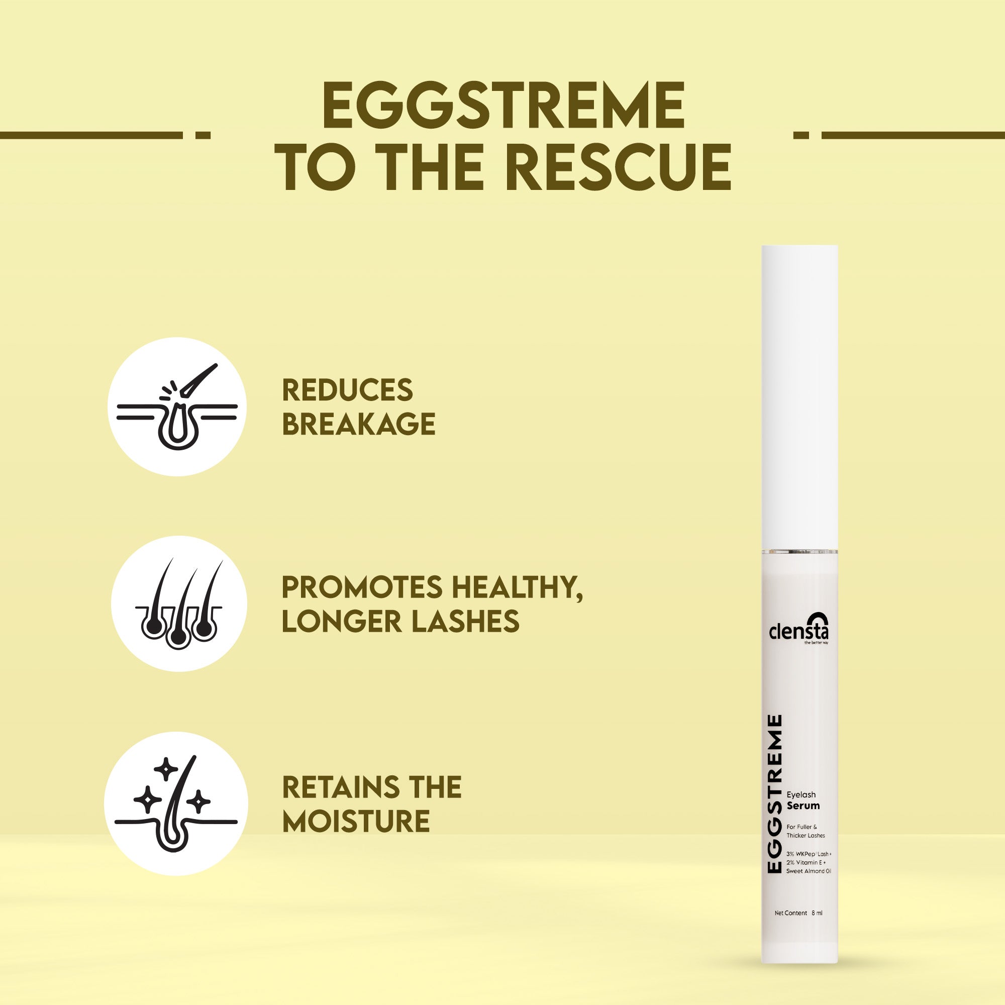 Eggstreme Eyelash Serum 8ml  With 3% WKPep Lash, 2% Vitamin E, Sweet Almond Oil & Egg Protein Extract for Fuller & Thicker Lashes
