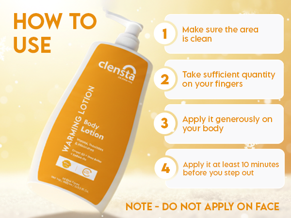 Clensta Warming Body Lotion With Ginger Oil, Shea Butter, and Peptides, A+ 4th mobile banner of how to use?