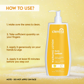 Clensta Warming Body Lotion With Ginger Oil, Shea Butter, and  Saffron Oil, 4th image of how to use.

