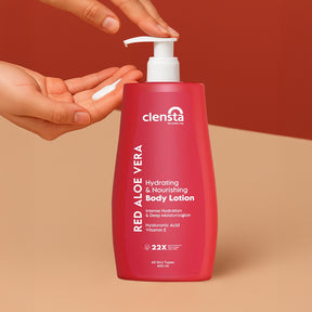 Clensta Red Aloe Vera Hydrating & Nourishing Body Lotion With Hyaluronic Acid & Vitamin E front image.