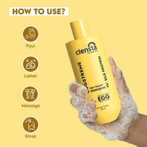 Clensta Eggstreme Hair Repair Shampoo With 1%* Silk Protein, 5th image of how to use.