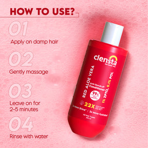 Clensta Red Aloe Vera Anti-Dandruff Conditioner With 1% ZPTO & 0.1% POL 5th image of how to use. 