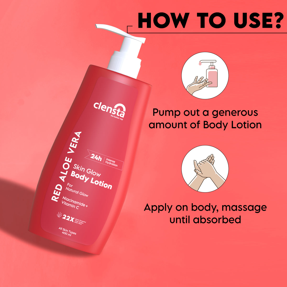 Red Aloe Vera Skin Glow Body Lotion Enriched with 2% Niacinamide & Vitamin C for Collagen Production, Pore Tightening, Softening Fine Lines and an Even Skin Tone - Pack of 2