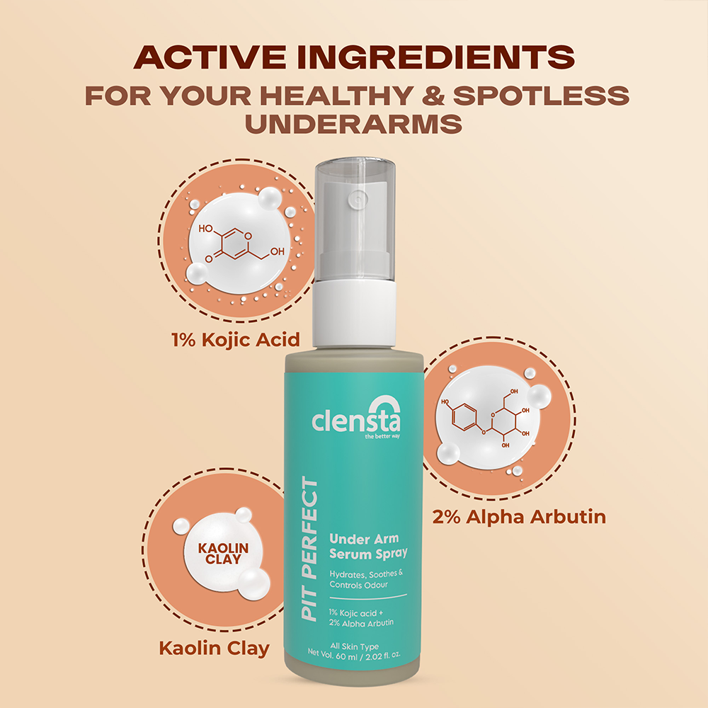 Pit Perfect Under Arm Serum Spray Enriched With Kaolin Clay, 1% Kojic Acid, and 2% Alpha Arbutin For Smoother Underarms
