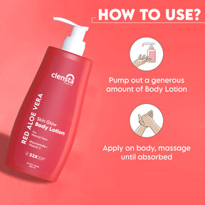 Clensta Red Aloe Vera Skin Glow Body Lotion With 2% Niacinamide & Vitamin C 5th image of how to use.