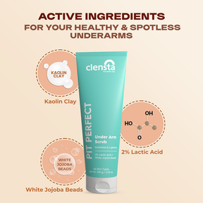 Pit Perfect Under Arm Scrub With Kaolin Clay, 2% Lactic Acid, and White Jojoba Beads For Smooth & Bright Underarms