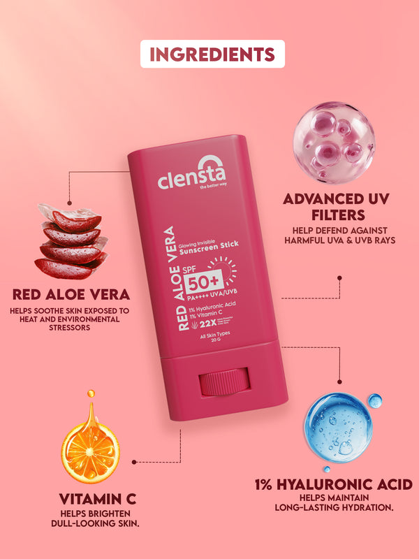 Red Aloe Vera Sun Stick With 1% Hyaluronic Acid & 1% Vitamin C