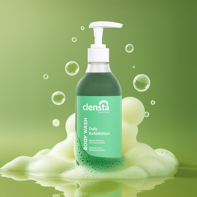 Clensta Daily Exfoliation Body Wash With 2% Lactic Acid & Exfoliating Beads front image.