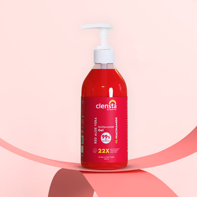 Clensta Red Aloe Vera Multipurpose Gel With 1% Niacinamide front image.