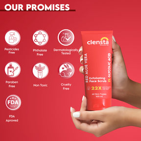 Clensta Red Aloe Vera Exfoliating Face Scrub With 1% Glycolic Acid 6th image of our promises