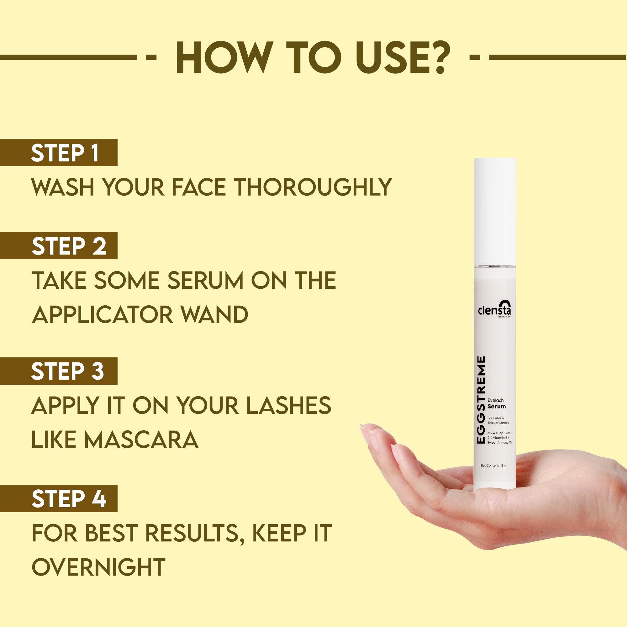 Eggstreme Eyelash Serum 8ml  With 3% WKPep Lash, 2% Vitamin E, Sweet Almond Oil & Egg Protein Extract for Fuller & Thicker Lashes