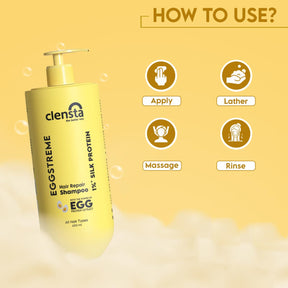 Clensta Eggstreme Hair Repair Shampoo 5th image of how to use.