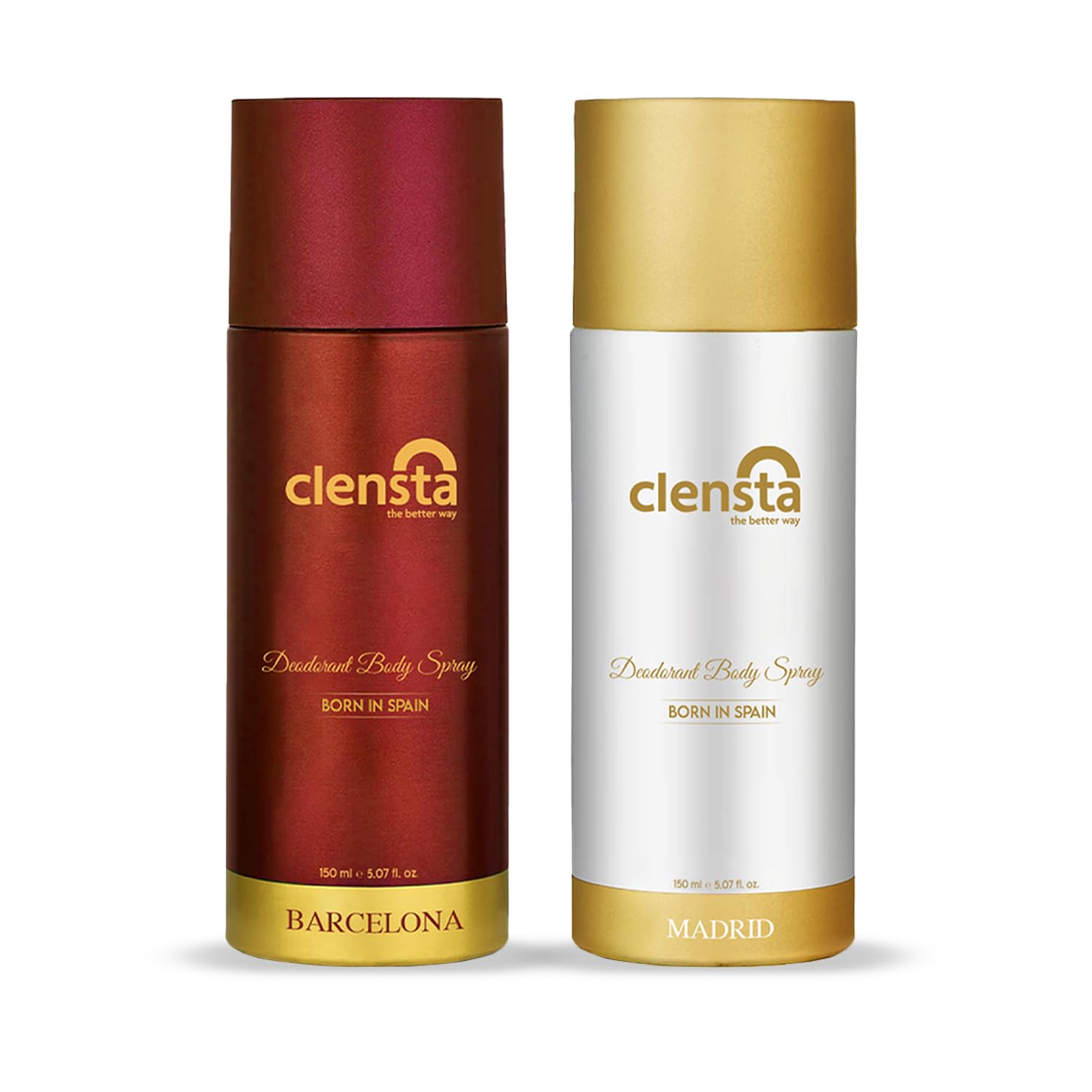 Clensta Deodorant for Men Combo Pack of 2 Body Spray 150ml x 2 | Long Lasting | Gift for Men Boyfriend Husband (Barcelona, Madrid)