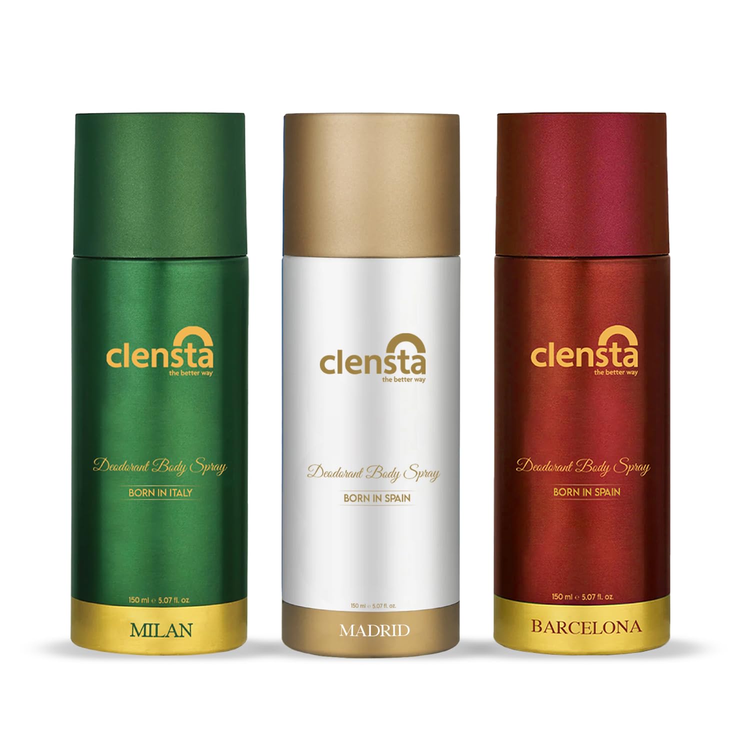 Clensta Deodorant for Men Combo Pack of 3 Body Spray 150ml x 3 | Long Lasting | Gift for Men Boyfriend Husband (Milan, Madrid, Barcelona)