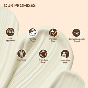 Clensta rice water glass skin face wash with 2% ceramide 5th image of    our promises. Text reads FDA approved, cruelty free, paraben free, dermatologically tested, non toxic, phthalate free, pesticides free.