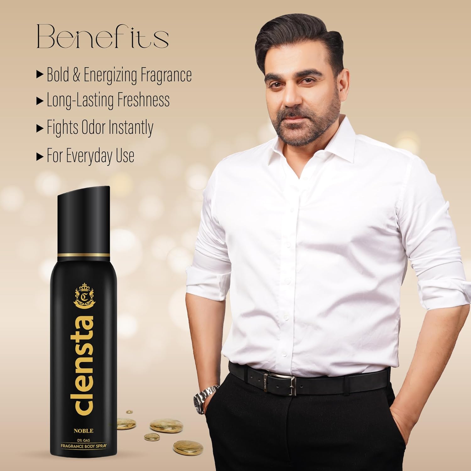 Clensta Noble 0% Gas Fragrance Body Spray | Inspired by the Citrus Aromatics Accords of Chrome by Azzaro | For Men | 150ml