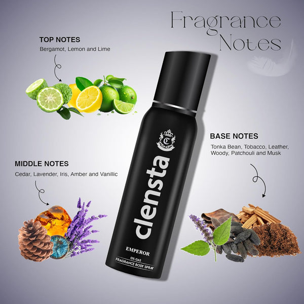 Clensta 0% No Gas Deodorant Combo for Men (Duke, Majesty, Noble, Emperor) 150ml Each | Long Lasting Body Spray | No Gas | Pack of 4
