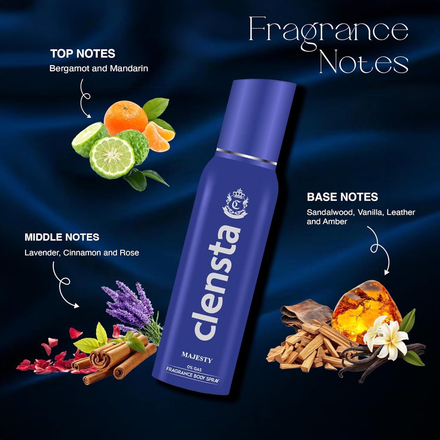 Clensta 0% No Gas Deodorant Combo for Men (Duke, Majesty, Noble, Emperor) 150ml Each | Long Lasting Body Spray (Pack of 4)