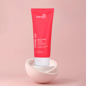 Clensta Tone Up Neck & Body Cream Enriched With 0.4% Retinol + 1% Collagen + 2% Hyaluronic Acid front image.