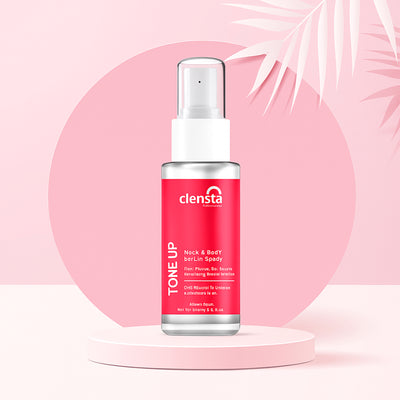 Clensta Tone Up Neck and Body Serum Spray Enriched With 0.4% Retinol, 1% Collagen & Hyaluronic Acid front image.