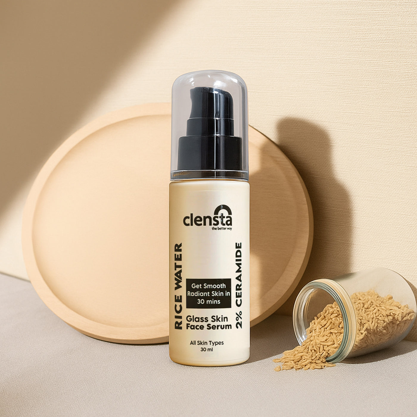 Clensta Rice Water Face Serum with 2% Ceramide for hydrated, radiant skin