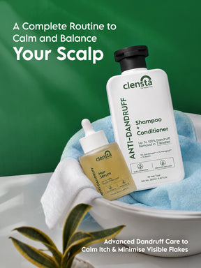 Clensta Anti-Dandruff Power Combo | Shampoo + Conditioner & Hair Serum