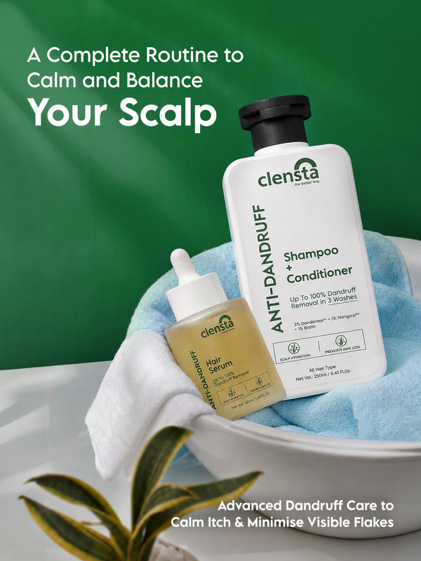 Clensta Anti-Dandruff Power Combo | Shampoo + Conditioner & Hair Serum