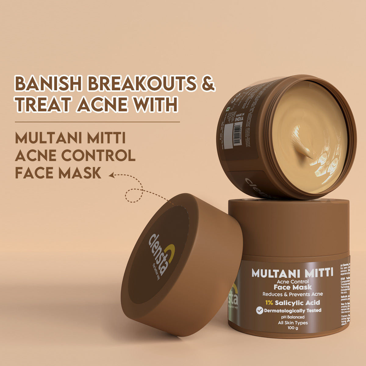 Multani Mitti Acne Control Face Mask With 1% Salicylic Acid For Hydrated Skin