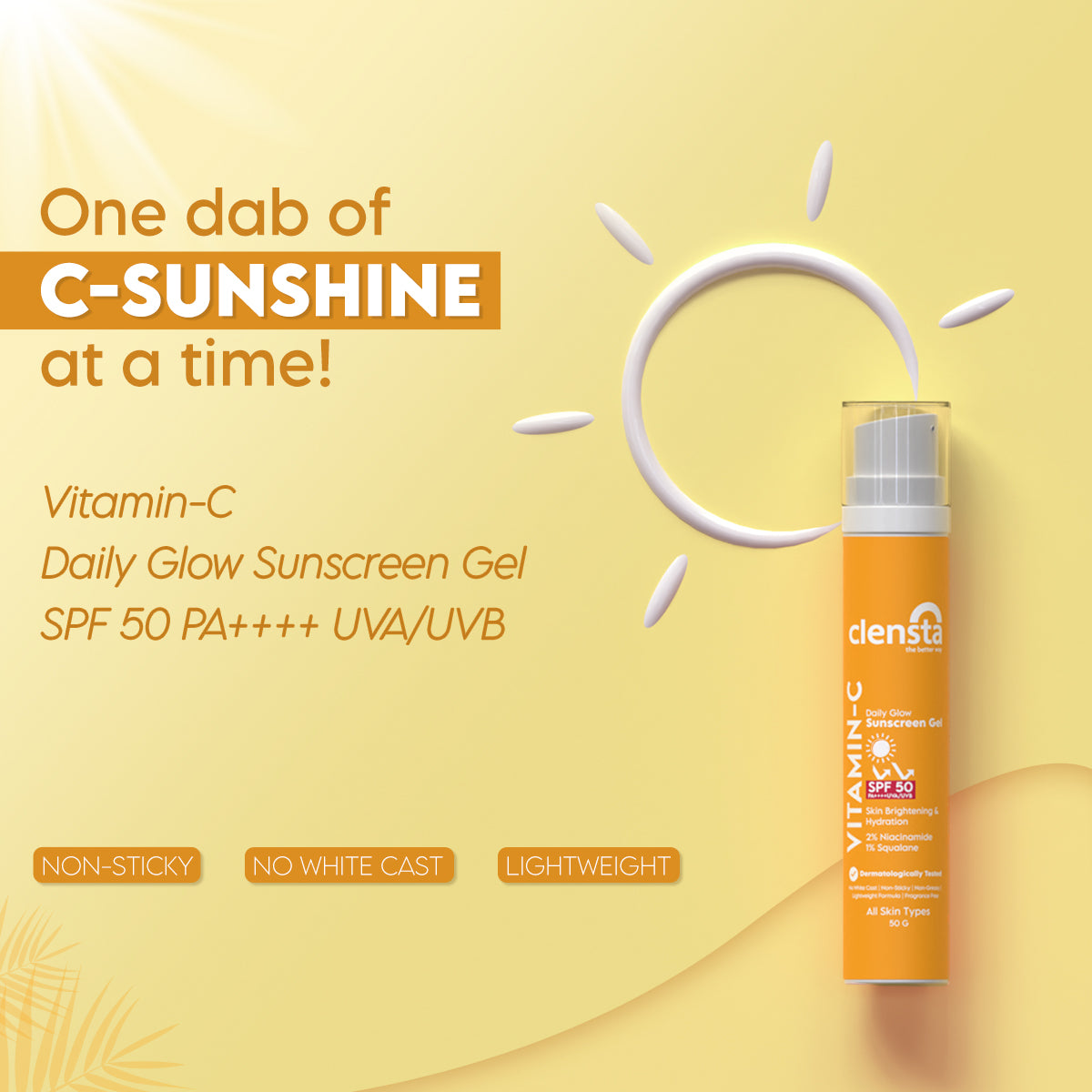Vitamin C Daily Glow Sunscreen Gel SPF 50 PA++++ UVA/UVB with Vitamin C, 2% Niacinamide and 1% Squalane for Sun Defense & Hydration