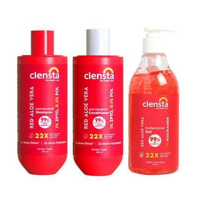 Clensta Red Aloe Vera Anti Dandruff Kit with shampoo, conditioner and multipurpose gel