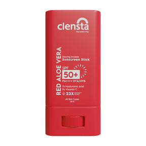 Clensta Red Aloe Vera Sun Stick With 1% Hyaluronic Acid & 1% Vitamin C 8th image with white background.