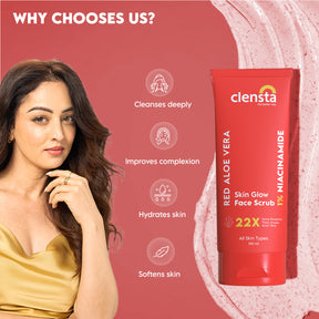Clensta Red Aloe Vera Skin Glow Face Scrub With 1% Niacinamide 2nd image of benefits