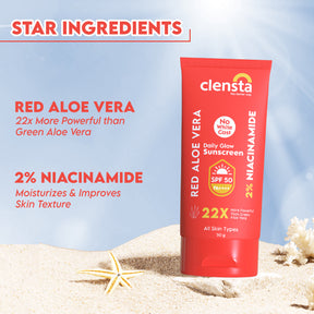 Clensta Red Aloe Vera Daily Glow Sunscreen With 2% Niacinamide and SPF 50 PA++++, 4th image of ingredients. 
