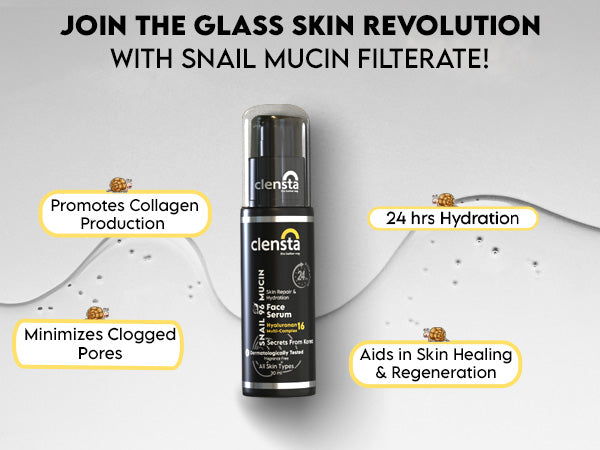 Clensta Snail 96 Mucin Face Serum A+ 2nd mobile banner of benefits.