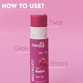 Clensta Beetroot Lip Balm | Beetroot and Hyaluronic Acid for Hydrated & Smooth Lips, 5th image of how to use