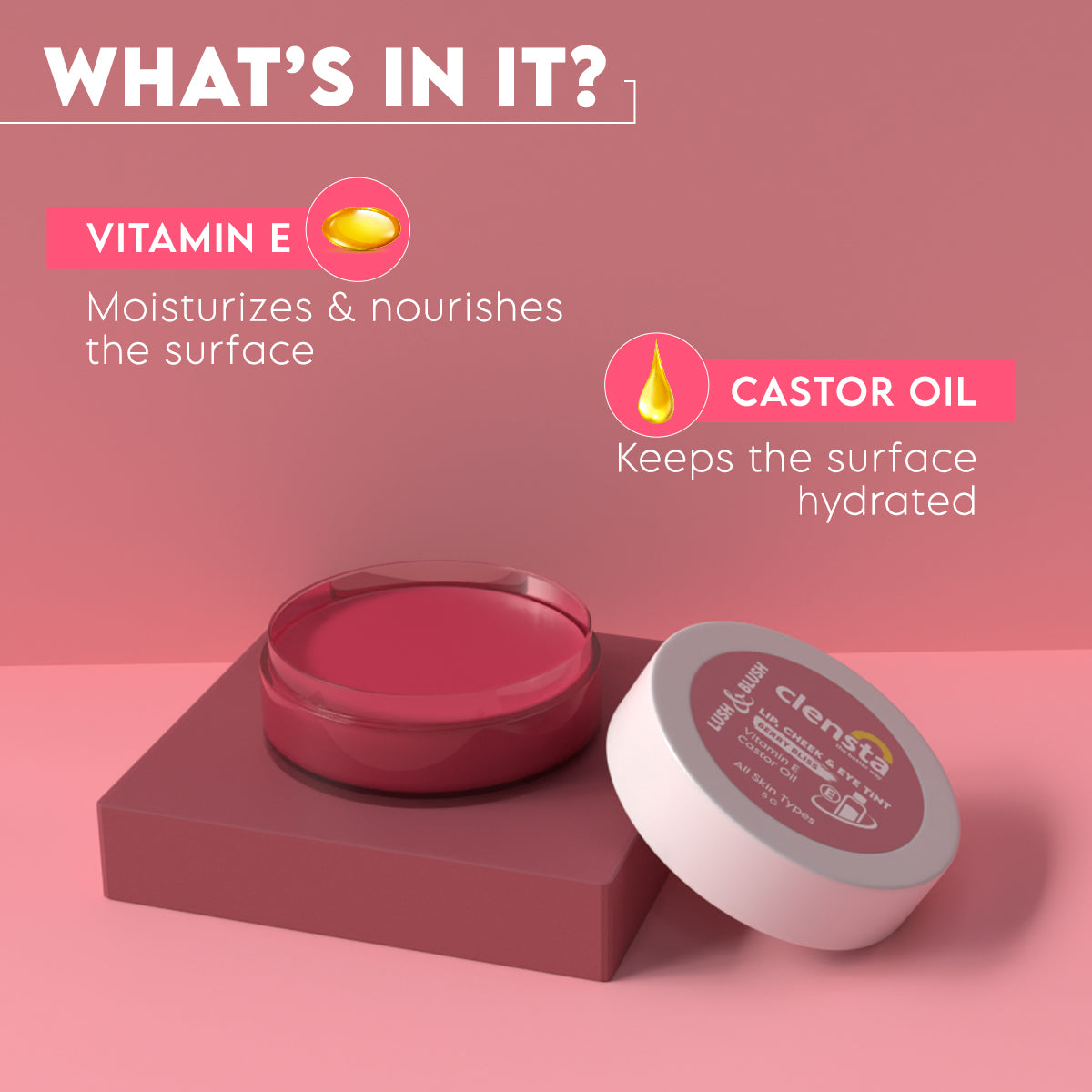 Lush & Blush Lip, Cheek & Eye Tint 01 Berry Bliss with Vitamin E & Castor Oil