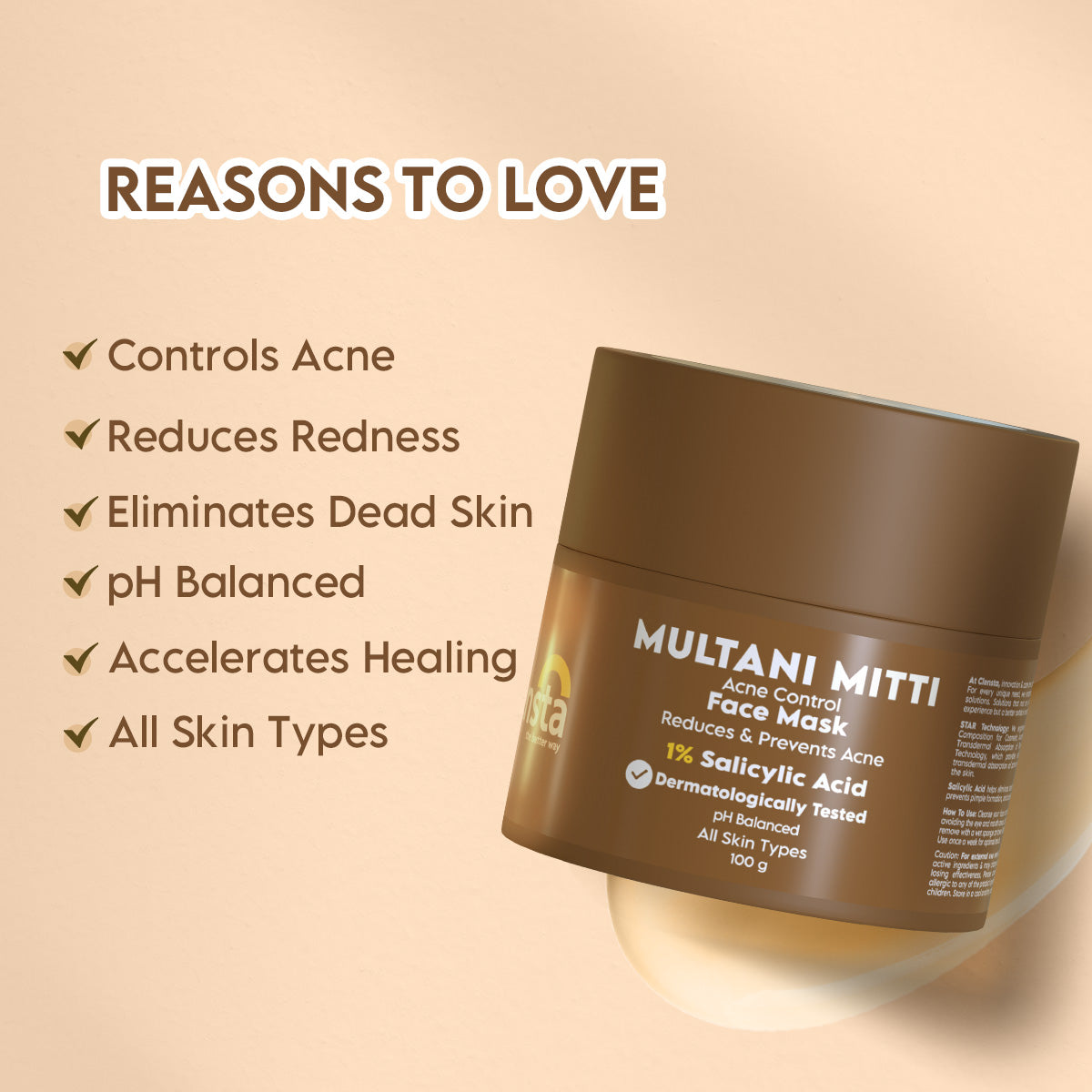 Multani Mitti Acne Control Face Mask With 1% Salicylic Acid For Hydrated Skin