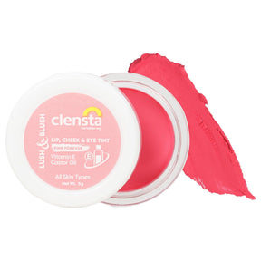 Clensta Lush & Blush Lip, Cheek & Eye Tint Pink Forever 03 With Vitamin E & Castor Oil 9th image with white background.