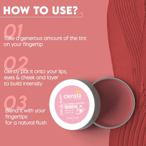 Clensta Lush & Blush Lip, Cheek & Eye Tint Candy Cane 02 With Vitamin E & Castor Oil 4th image of how to use.